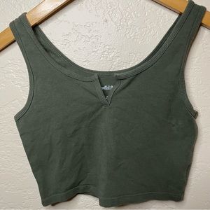 Wild Fable Woman’s Cropped Tank Top Split V - Dark Green - Small